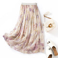 Silk Skirt Women Spring Summer High Waist Slim Fit A-Line Flowy Long Skirt Mulberry Silk Printed Maxi Skirt