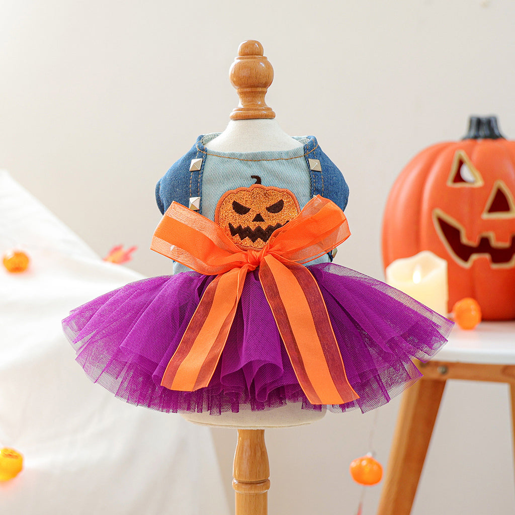 Pet Circle Spring Summer Cute Cartoon Pumpkin Style Whimsical Pumpkin Dress for Dogs and Cats