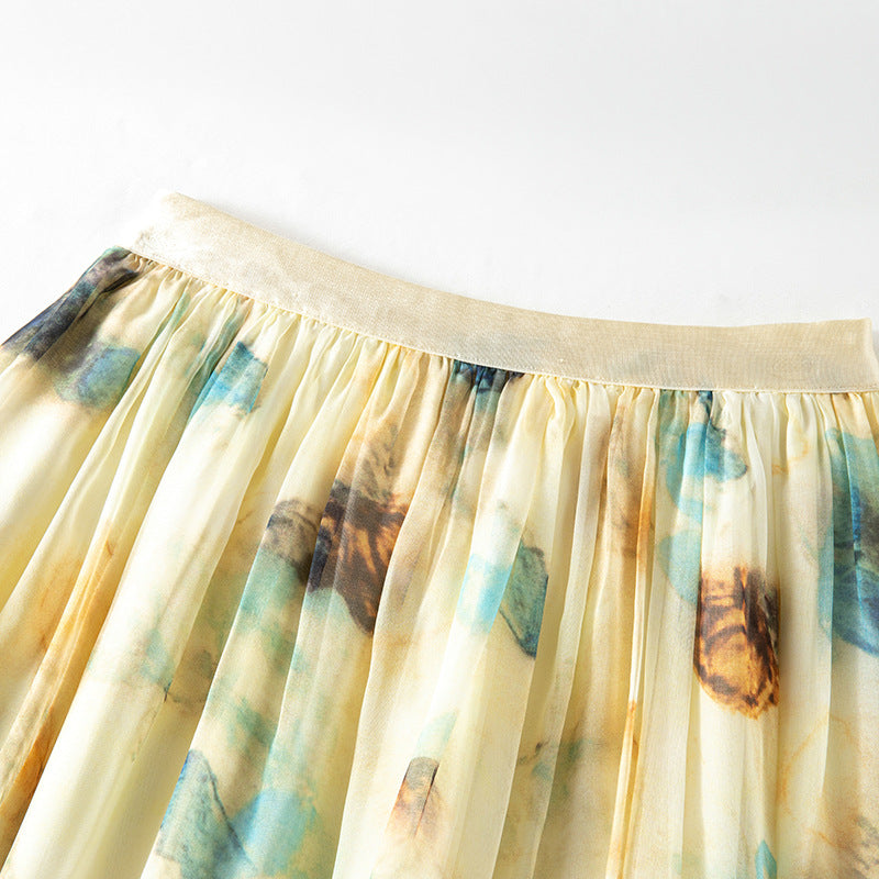 Stylish Lightweight Chiffon Long Skirt with Delicate Peony Print Summer  Fashionable Casual Dress