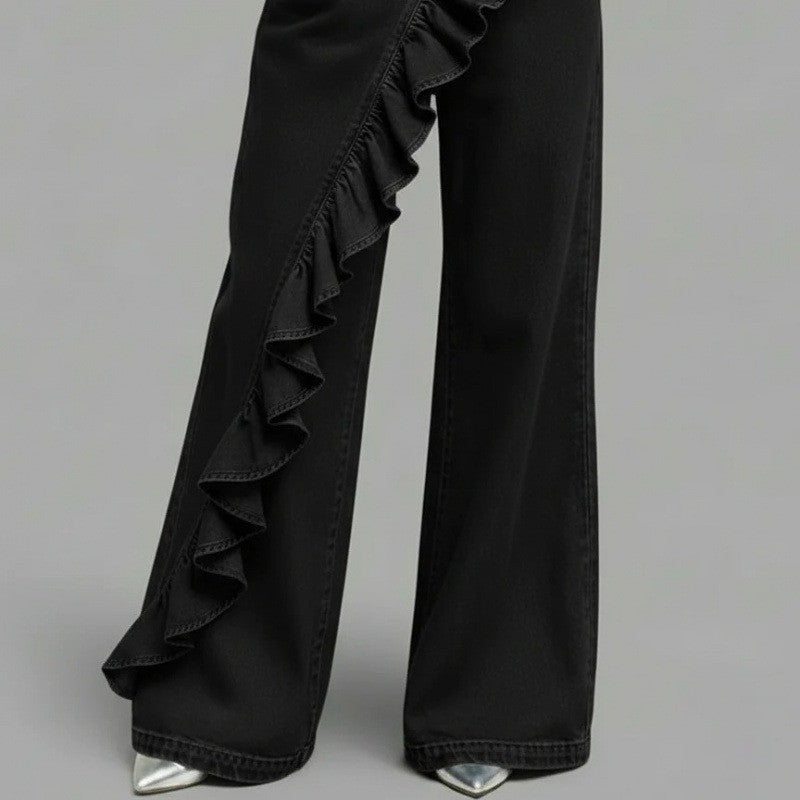 Vintage Irregular Mid-Waist Genuine Denim Pants for WomenSpring and Summer Fashion