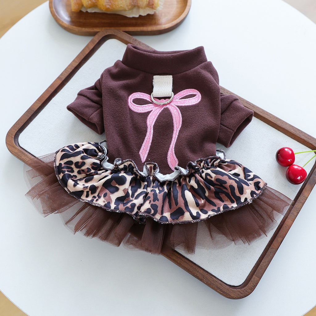 Pet Clothes Spring Autumn Small Dog Puppy Windproof Warm Bohemian Style Leopard Print Sweet Dress