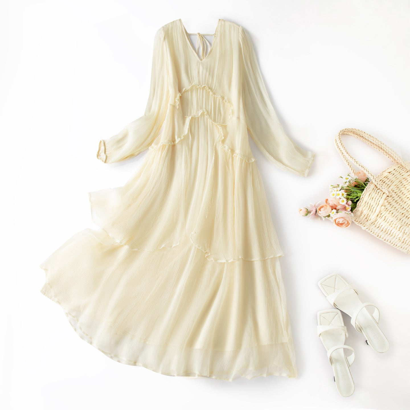 Babier Women's Summer New Silk Dress Beach Vacation Mulberry Silk Beach Long Dress