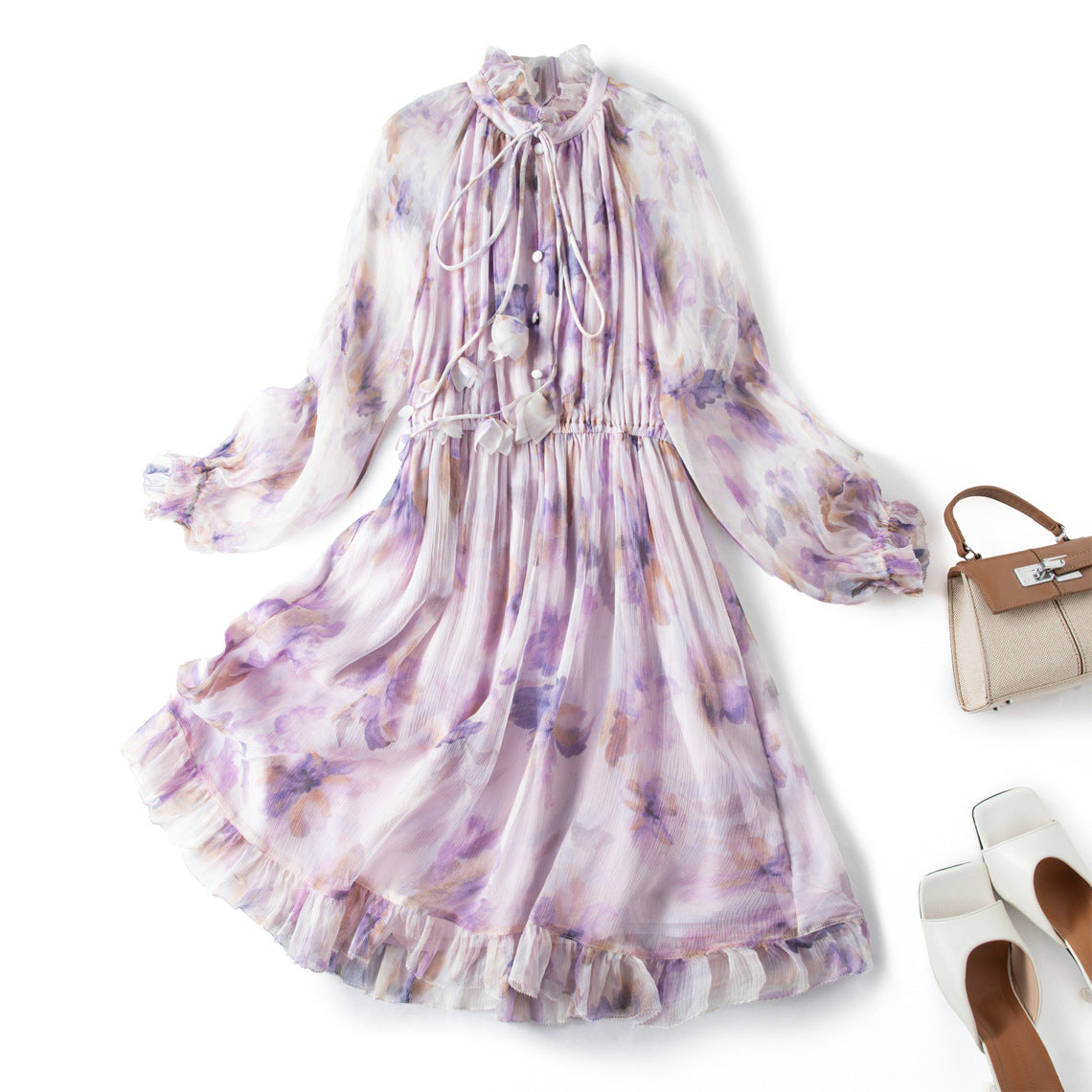 Long sleeved elastic waisted dress
