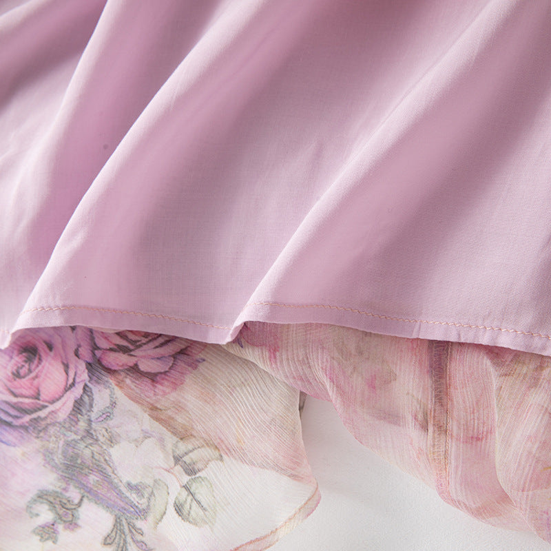 Sweet Style Floral Silk Dress Women's Fitted Slimming Ruffle Sleeve Dress