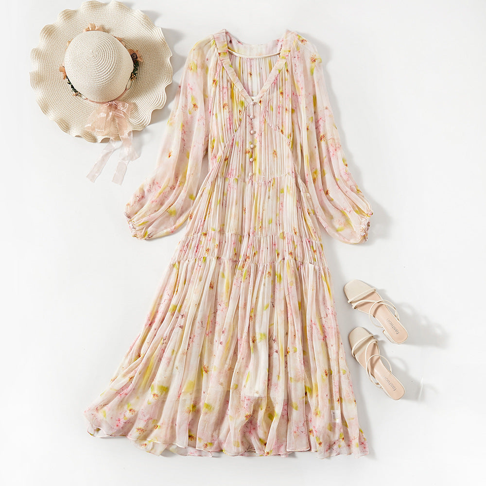 Romantic Style Silk DressOL Elegant Commute, Mulberry Silk Long Dress