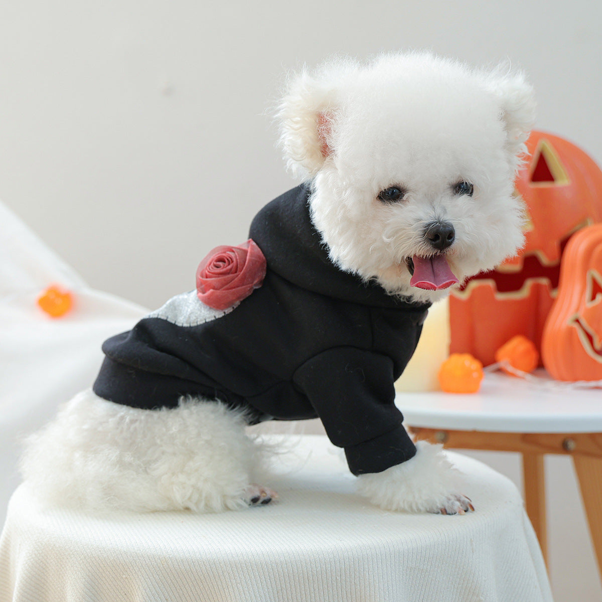 Pet Clothes for Small Dogs and Puppies, Dark Style Festival Outfit, Silver Skull Halloween Hoodie