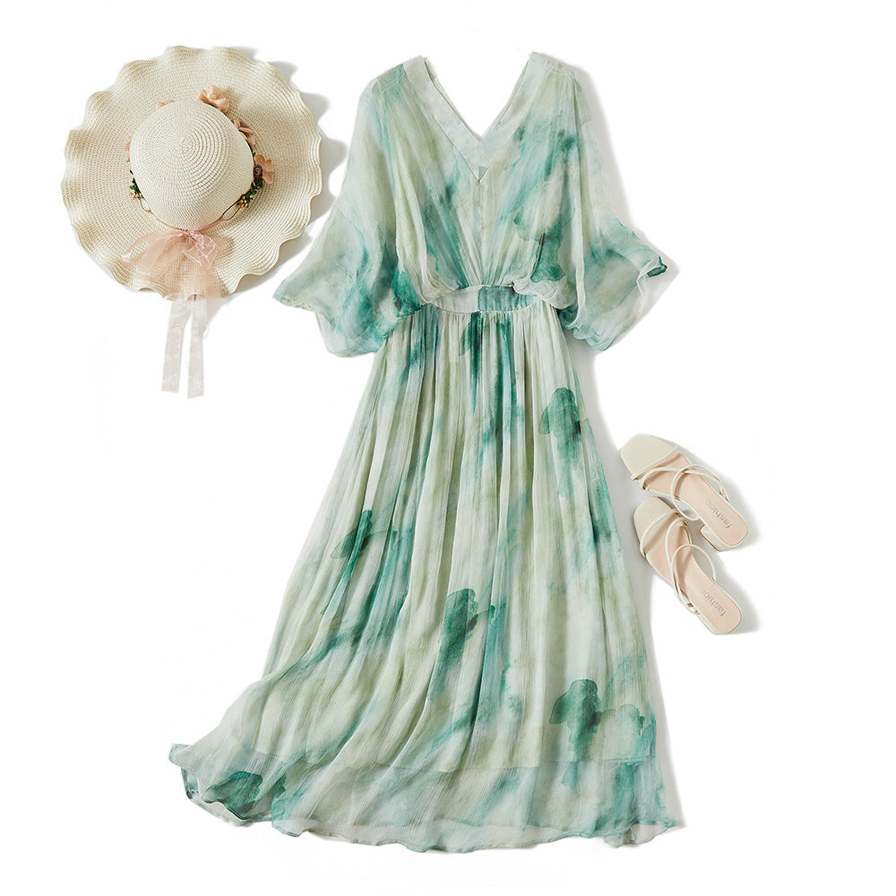 Elegant Silk Dress for Women, Simple and Charming Beach Vacation Maxi Dress