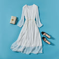 Elegant V-Neck OL Style Silk Long Dress, Solid Color Minimalist Pure Silk Dress, Long Sleeve