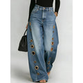New jeans for women, metal eyelet design, casual loose high-waisted wide-leg jeans