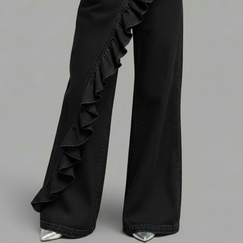 Vintage Irregular Mid-Waist Genuine Denim Pants for WomenSpring and Summer Fashion